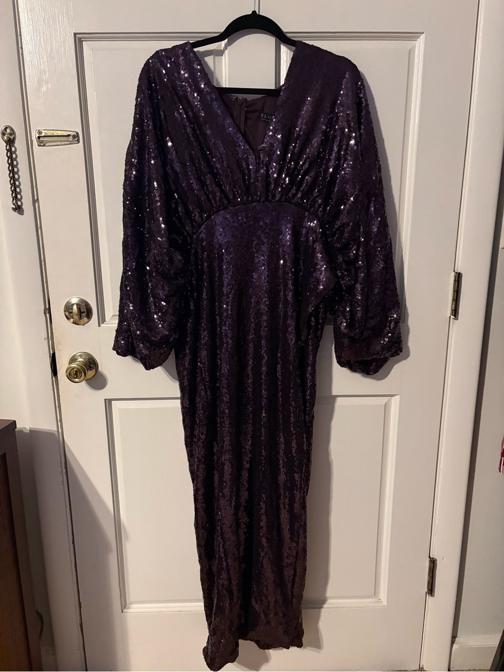 Purple Sequin Long Sleeve Maxi Dress batwing sleeves